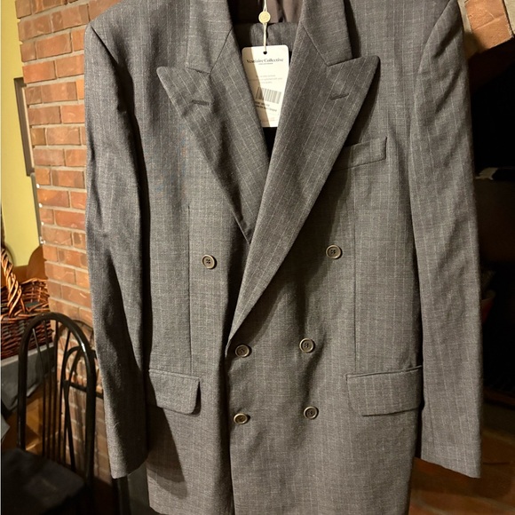 Classic Gray Double-Breasted Suit by Atelier Napolitano 100%Wool 40 S Strp $2500